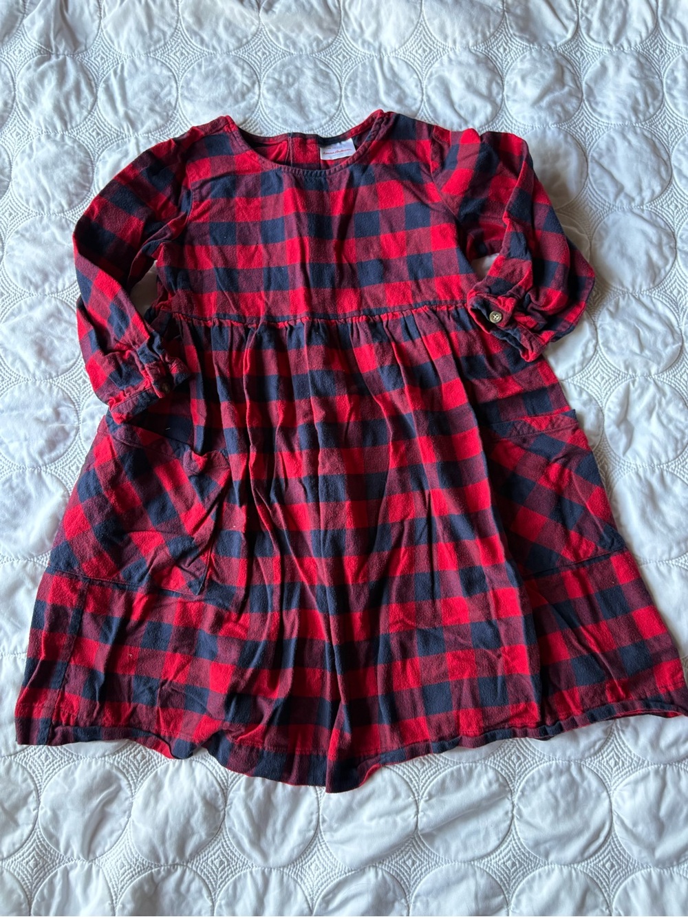 Hanna Andersson Buffalo Plaid Flannel Dress Blue Red 10 Holiday Christmas